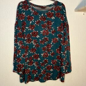 Evans Plus Size Navy‎ floral spring Print Long Sleeve Swing Tunic super soft
